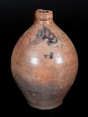 Ovoid Stoneware Jug with Cobalt Floral Decoration