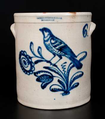 HARRINGTON & BURGER / ROCHESTER 6 Gal. Stoneware Jar w/ Elaborate Bird and Floral Decoration