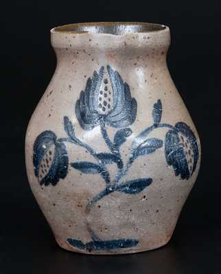 Extremely Fine Miniature Ohio Stoneware Pitcher w/ Detailed Floral Decoration