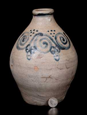 Outstanding attrib. Abraham Mead Stoneware Jug w/ Watchspring Decoration, 18th century