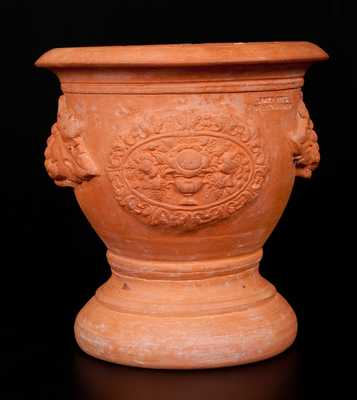 Exceptional JOHN BELL Redware Urn Signed V. C. Bell (Victor Conrad Bell), Waynesboro, PA, 1874