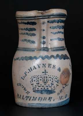 Outstanding D.F. HAYNES & CO. / CROWN BRAND / BALTIMORE, MD Stoneware Advertising Pitcher