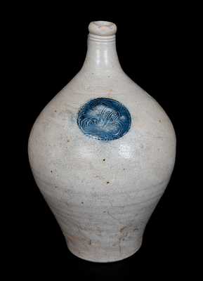 Very Rare Jonathan Fenton, BOSTON Stoneware Jug w/ Cartouche Featuring Potter's Initials, c1795