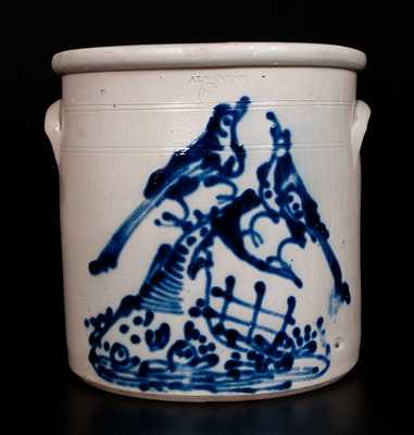 Exceptional ALBANY, NY Six-Gallon Stoneware Jar w/ Elaborate Double Bird Scene