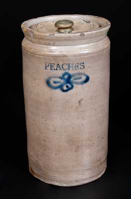 Very Rare C. CROLIUS Stoneware Jar Impressed PEACHES with Incised and Brushed Decorations, NY City