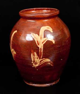 Very Rare New England Redware Jar w/ Yellow Slip Decoration, possibly Capt. John Norton, Bennington, VT, c1800