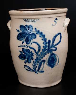 CLARK & CO. / ROCHESTER Five-Gallon Stoneware Jar w/ Elaborate Floral Decoration