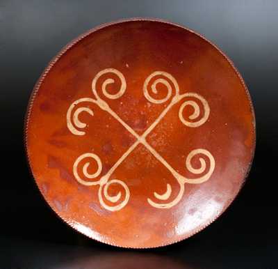 Slip-Decorated Redware Plate, Huntington, Long Island, New York origin, circa 1807-60
