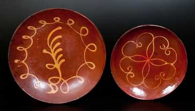 Two Slip-Decorated Redware Plates, Huntington, Long Island, New York origin, circa 1807-1860.