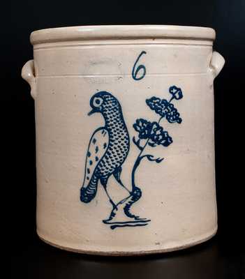 J. BURGER, JR. / ROCHESTER, NY Six-Gallon Stoneware Jar w/ Elaborate Bird and Tree Decoration