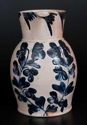 Rare Three-Gallon Baltimore Stoneware Pitcher with Cobalt Floral Decoration