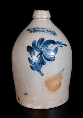 COWDEN & WILCOX / HARRISBURG, PA Stoneware Jug w/ Cobalt Floral Decoration