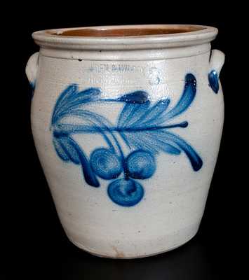 COWDEN & WILCOX / HARRISBURG, PA Three-Gallon Stoneware Jar with Cherries Decoration