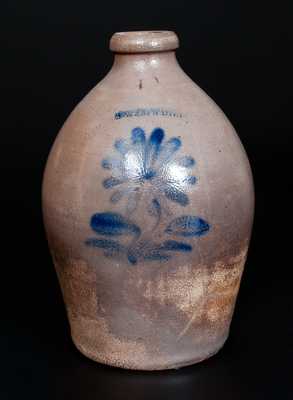 J. W. COWDEN (Harrisburg, PA) Stoneware Jug with Cobalt Floral Decoration