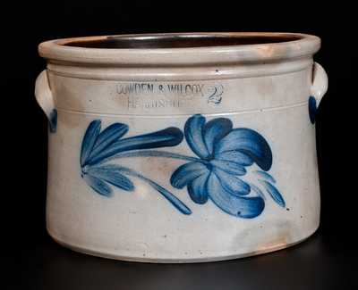 COWDEN & WILCOX / HARRISBURG, PA Stoneware Butter Crock w/ Floral Decoration