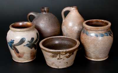 Five Small Pieces of Salt-Glazed Stoneware, American, 19th century