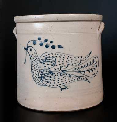 Outstanding Six-Gallon Stoneware Cobalt Dove of Peace Crock, New York State origin, circa 1875