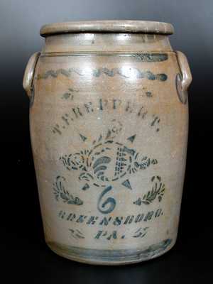 T. F. REPPERT / GREENSBORO, PA Six-Gallon Stoneware Jar w/ Stenciled Decoration