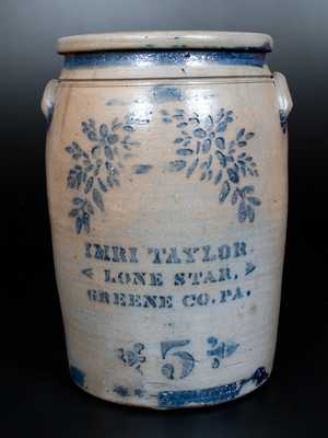 IMRI TAYLOR / LONE STAR / GREENE CO. PA Five-Gallon Stoneware Jar w/ Stenciled Floral Decoration