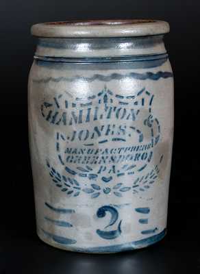 HAMILTON & JONES / GREENSBORO, PA Stoneware Jar with Stenciled Shield Decoration