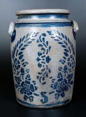 Five-Gallon Western PA Stoneware Jar w/ Elaborate Stenciled Floral Decoration