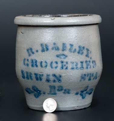 Small Western PA Stoneware Cream Jar with IRWIN STA. / Pa Advertising