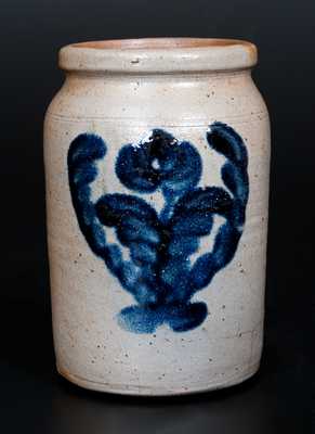 Half-Gallon Baltimore Stoneware Jar w/ Cobalt Floral in Wreath Decoration