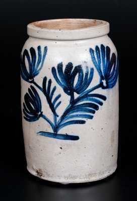 Fine Half-Gallon Baltimore Stoneware Jar w/ Bright Slip-Trailed Floral Decoration