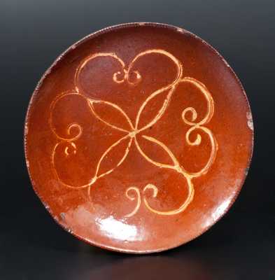 Redware Plate with Impressed Yellow-Slip Design, Huntington, Long Island, circa 1850