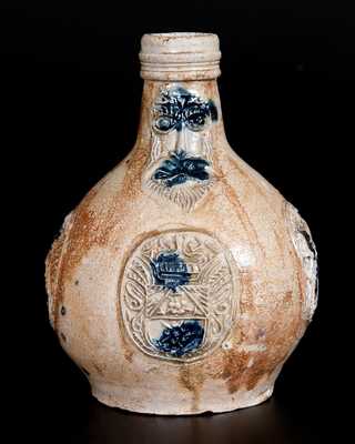 Fine Cobalt-Decorated Stoneware Bellarmine Jug w/ Twisted Handle, probably Frechen, Germany, 16th or 17th century