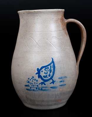 M. L. Owen Stoneware Pitcher with Pecking Chicken Decoration, Seagrove, NC, 1980