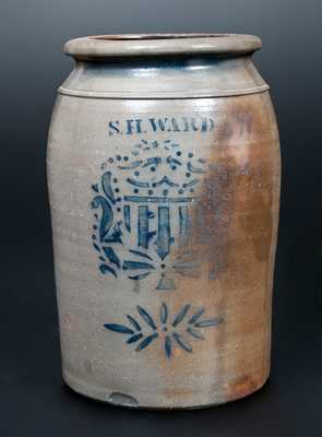 S . H. WARD, West Brownsville, PA Stoneware Jar with Stenciled Shield, c1870