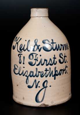 Fulper Bros. Stoneware Script Jug with Elizabethport, NJ Advertising