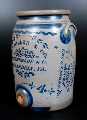 Very Rare E. J. MILLER / ALEXANDRIA, VA Stoneware Advertising Water Cooler w/ JAMES HAMILTON / GREENSBORO, PA Maker's Stencil