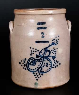 Rare HART'S / FULTON (NY) 1874 Dated Stoneware Jar w/ Slip-Trailed Humanoid Figures