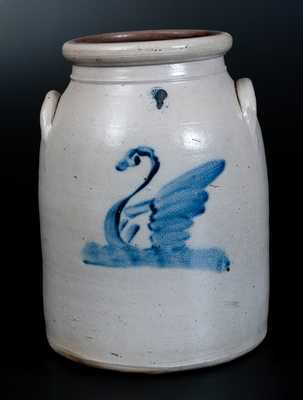 Fine Two-Gallon Stoneware Jar with Swan Decoration