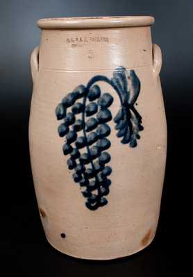 Fine O. L. & A. K. BALLARD / BURLINGTON, VT Stoneware Churn with Grapes Decoration