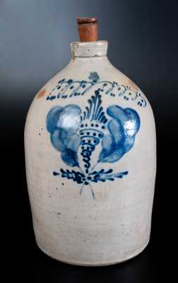 Five-Gallon Mass. Stoneware Jug with Elaborate Cobalt Design