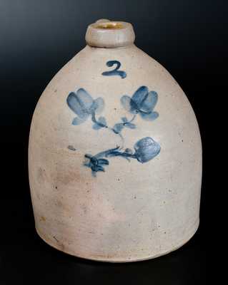 Two-Gallon Stoneware Jug with Cobalt Floral Decoration