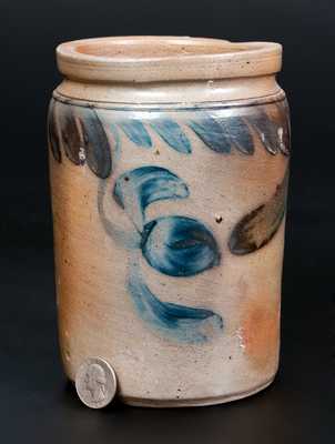 One-Quart Stoneware Jar w/ Hanging Tulip Decoration, Southeastern PA, circa 1860