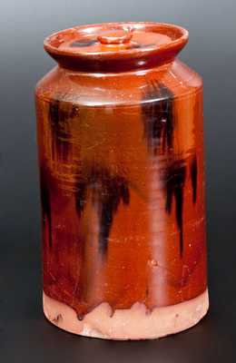 Redware Lidded Jar with Manganese Splotches, Norwalk, CT or Huntington, LI