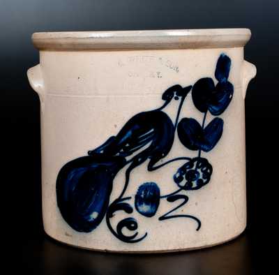 N. A. WHITE & SON / UTICA, NY Stoneware Jar w/ Paddletail Bird Decoration
