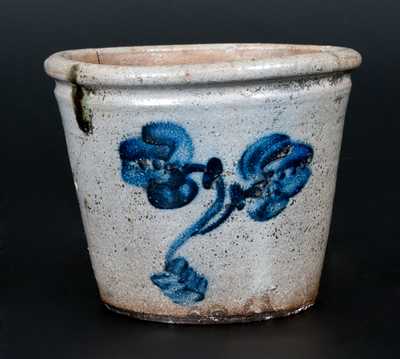 Unusual Small Stoneware Flowerpot with Cobalt Floral Decoration, probably Ohio