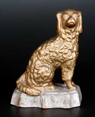 Very Rare SPEESE & SON / GETTYSBURG, PA Cold-Painted Redware Spaniel on Base