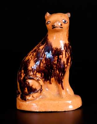 Rare Lead-Glazed Redware Cat with Sponged Manganese Decoration