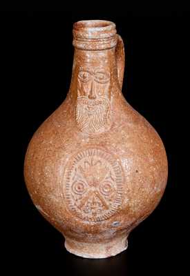 Bellarmine Stoneware Jug w/ Bearded Man and Medallion, probably Frechen, Germany, 16th or 17th century