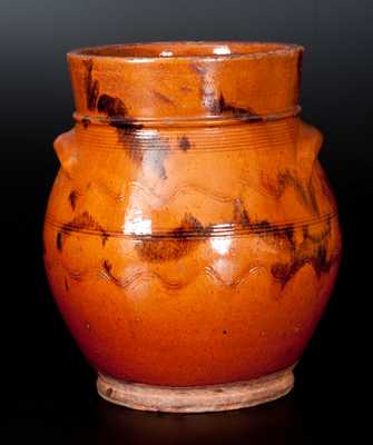 New England Bulbous Redware Jar with Manganese Decoration