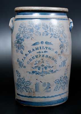 12 Gal. JAS. HAMILTON & CO. / GREENSBORO, PA Stoneware Jar w/ Stenciled Roses