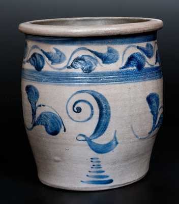 Att. Boughner, Greensboro, PA Stoneware Cream Jar w/ Script 2 and Cobalt Vine Decoration