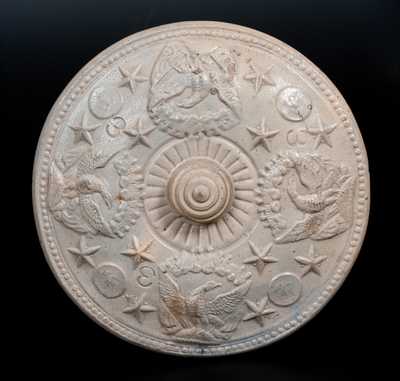 Exceptional Albany Stoneware Lid w/ Patriotic Eagles and Stars att. M. Tyler, circa 1835